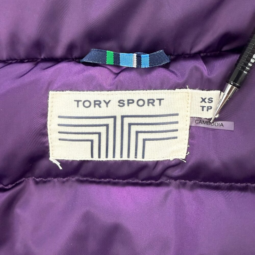 Tory Burch Sport Jacket Womens Extra Small XS Purple Down Puffer Cropped Satin 2 - Picture 4 of 11